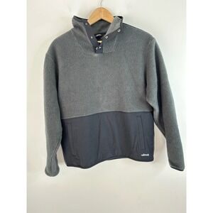 Allbirds Fluff Fleece Pullover Mens Small Grey Black Snap Mock Neck Sweatshirt